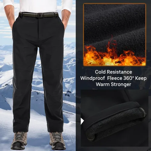 Vista 3 de Jessie Kidden Pantalones de senderismo impermeables para hombre, para exteriores, nieve, esquí, pesca, forro polar, aislados, pantalones de invierno