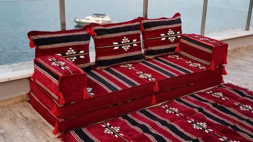 Vista 4 de arabicsofa Sofá de asiento de piso bajo turco granate - Cojines árabes tradicionales Majlis