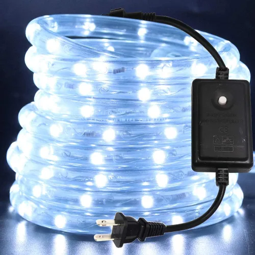 Vista 14 de Cuerda de luces LED, tira de luces LED de 1/2 pulgada, 50 pies/49.2 ft CA 110-130 V resistente al agua con 8 modos de parpadeo/desvanecimiento