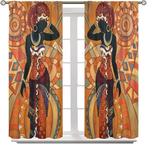 Vista 8 de Cortina de mujer africana, con estampado étnico tribal y étnico, reducción de ruido, para dormitorio, sala de estar, cortinas con aislamiento