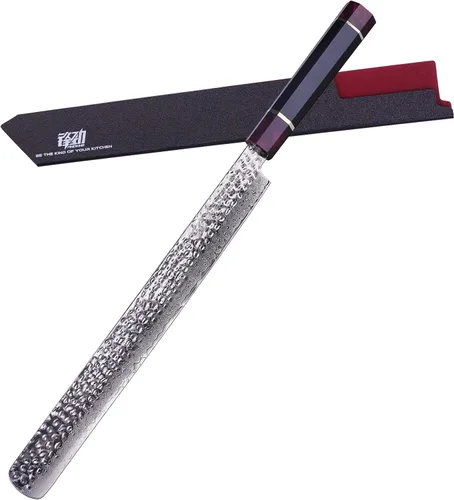 Vista 8 de Cuchillo de cocina multiusos de 5 pulgadas con funda de ABS, cuchillo mondador japonés multiusos, hoja de acero de Damasco, mango octogonal