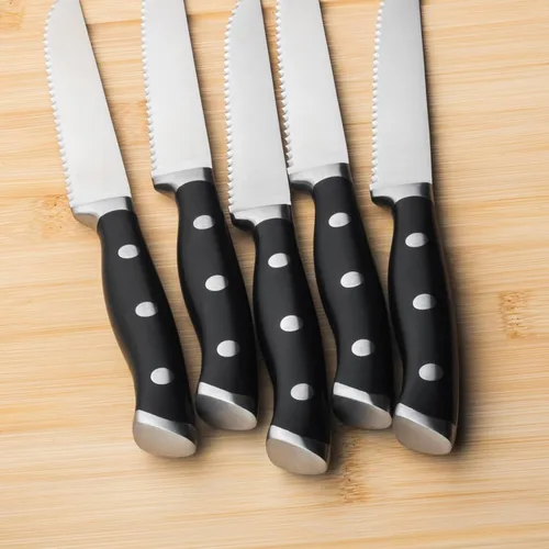 Vista 3 de Alata Juego de cuchillos para carne de 8 piezas, 4.7 pulgadas con borde dentado, cuchillos afilados para cena, construcción de espiga completa Negro