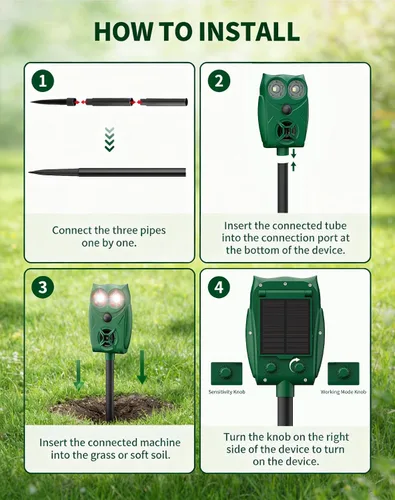 Vista 8 de Solar Ultrasonic Animal Repeller with Motion Sensor, Deer Repellent Devices with LED Light, Waterproof Cat Repellent Outdoor, Dog Deterrent for Yard