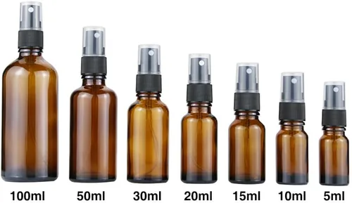 Vista 5 de Minibotellas de vidrio con atomizador de vidrio de ámbar oscuro, botellas de perfume portátiles vacías rellenables, botellas rociadoras de niebla
