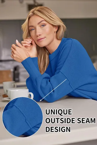Vista 200 de Lillusory - Suéter extragrande con mangas de murciélago y cuello redondo para mujer, prenda moderna de otoño de tejido de punto sin botones