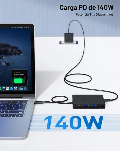 Vista 5 de Cable Matters Hub USB C 8 en 1 Dual HDMI, carga de 140 W, Gigabit Ethernet