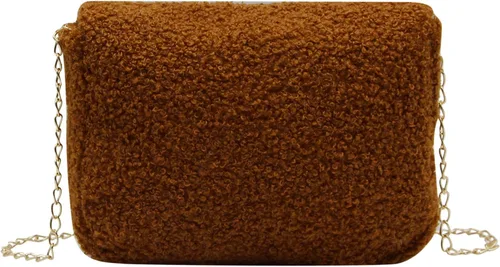 Vista 3 de RARITYUS Bolso de hombro con estampado de leopardo para mujer, bolso de felpa esponjosa, bolso cruzado de piel sintética con correa de cadena