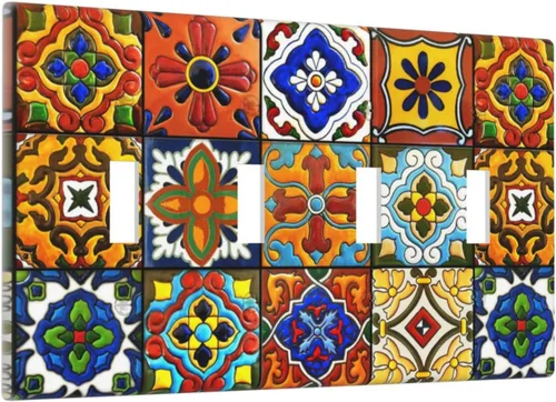 Vista 59 de Azulejos Negros Texturas Modernas Retro Marruecos 1 Gang Cubierta de Interruptor de Luz Sin Dispositivo Placa de Pared en Blanco Decorativa Placa