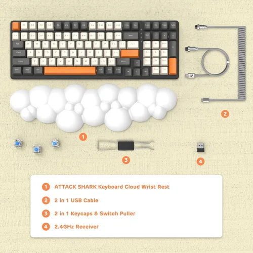 Vista 9 de Teclado mecánico inalámbrico, teclado para juegos de 2.4 GUSB-CBluetooth, intercambiable en caliente, almohadilla numérica eficiente, reposamuñecas