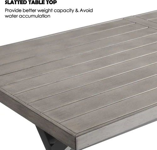 Vista 4 de Ulax furniture Mesa de comedor para patio al aire libre, mesa de comedor rectangular de 82 pulgadas con acabado similar a la madera, ideal