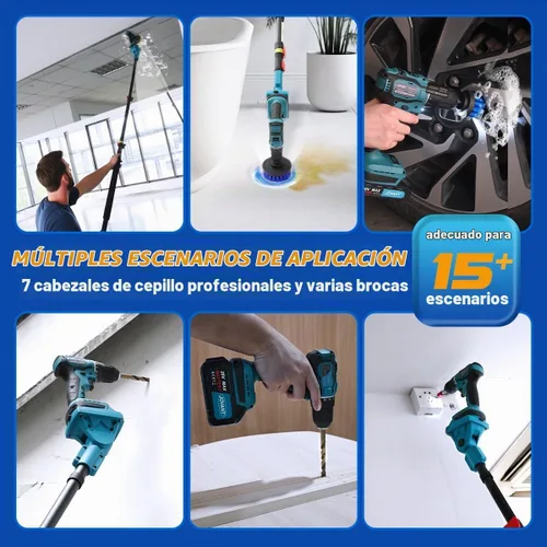 Vista 8 de Taladro telescópico inalámbrico 2 en 1, herramienta de limpieza de taladro de potencia máxima de 20 V con 2 baterías y cargador de 2.0 A, poste