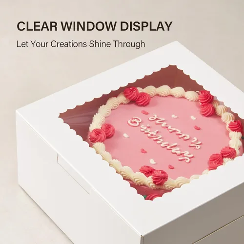Vista 3 de Kootek 4pcs Cake Boxes with Window, 10 x 10 x 5 Inches Bakery Boxes Treat Cookie Dessert Boxes Pastry Box for Cake, Chocolate Covered Strawberries