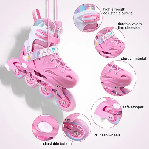 Vista 2 de Patines en línea ajustables para niños y niñas, patines de un solo rodillo para niños, mujeres, hombres, tamaño principiantes, exteriores e