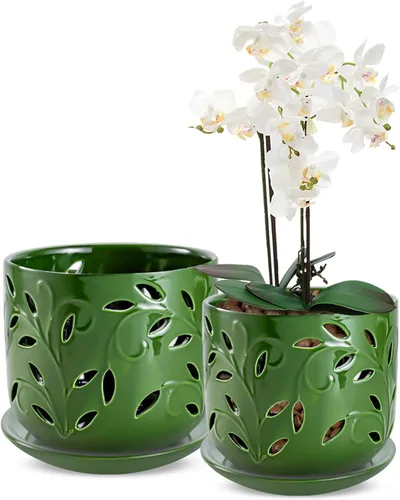 Vista 10 de EFISPSS Macetas de orquídeas con agujeros, macetas de orquídeas de 7 pulgadas con agujeros de drenaje y bandeja, maceta grande