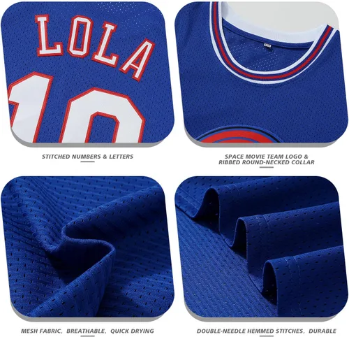 Vista 2 de Jersey de baloncesto para hombre, Lola#10 Bugs#1 camisetas de película espacial de los años 90 para HalloweenNavidad, deportes, hip hop, fiesta