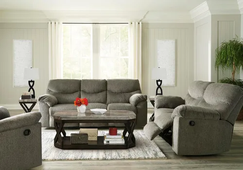 Vista 14 de Signature Design by Ashley Alphons - Sofá biplaza reclinable de transición, color gris claro