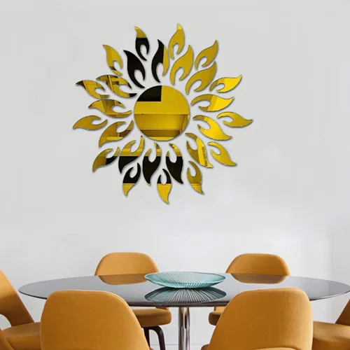 Vista 4 de Pegatinas de pared de espejo 3D de flores de sol, calcomanías de pared con patrón de sol, bricolaje, flor redonda, girasol, extraíble, acrílico