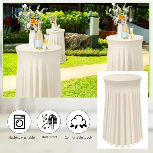 Vista 5 de Tegeme Paquete de 4 manteles redondos de elastano con falda, de 32 x 43 pulgadas, para mesa redonda, de elastano, elástico, para mesa, bar, boda