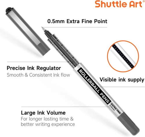Vista 2 de Shuttle Art Paquete de suministros escolares y de trabajo, 10 bolígrafos de tinta líquida negra + 9 notas adhesivas de colores brillantes