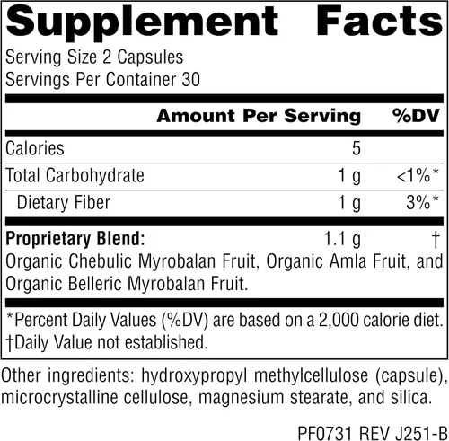 Vista 2 de Planetary Herbals Triphala Gold 550mg, limpiador para el bienestar del tracto gastrointestinal, 60 cápsulas vegetarianas