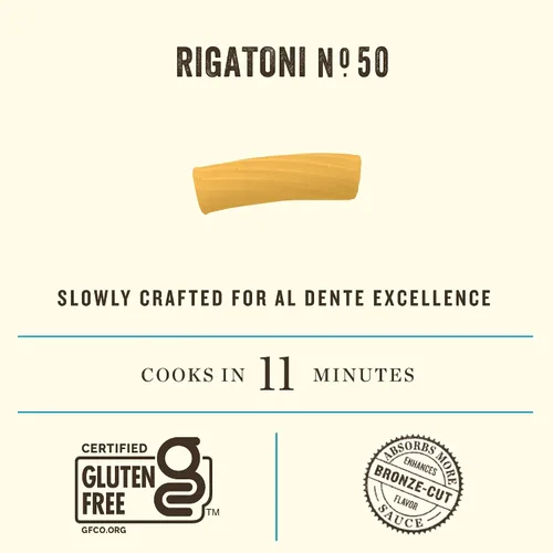 Vista 3 de Rummo Rigatoni N.50 - Pasta sin gluten, hecha con maíz y arroz, fideos para pasta Rigatoni, pasta de Italia, 12 onzas (paquete de 4)