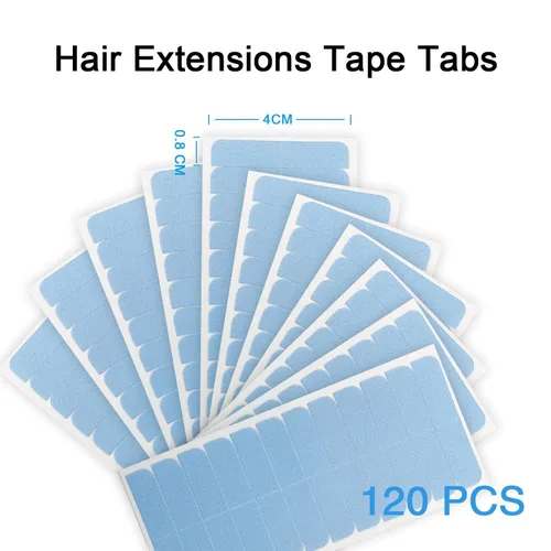 Vista 2 de SUYYA 120 pestañas de cinta de extensión de cabello de doble cara para repuesto de 1.6 in x 0.3 in (azul 120 piezas)