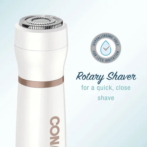 Vista 3 de Conair Depilación facial todo en 1 para mujeres, recortadora eléctrica inalámbrica, perfecta para cara, orejas/nariz, cejas y líneas de bikini