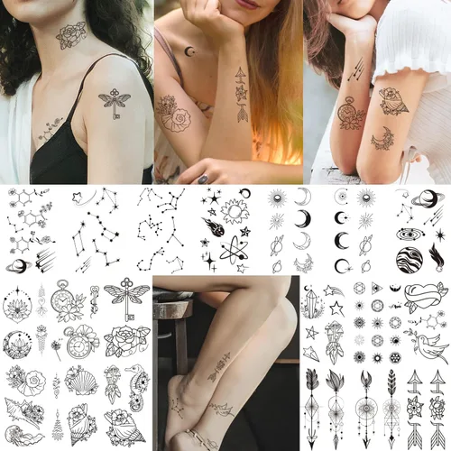 Vista 7 de Cerlaza 100 hojas de tatuajes temporales para mujeres adultas, 420 estilos mixtos, calcomanías de tatuaje falsas de ramas pequeñas que se ven reales