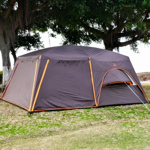 Vista 4 de KTT Extra Large Tent 12-14 Person,Family Cabin Tents,2 Bay-Windows,2 Rooms and 3 Doors 3 Windows with Mesh,Waterproof,Straight Wall,Double Layer,Big