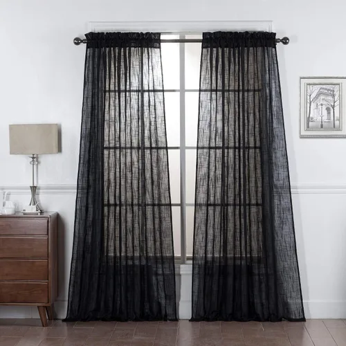 Vista 39 de 2 piezas de cortinas de aspecto de lino sólido y elegante, paneles totalmente cosidos, niveles de tratamiento de ventanas