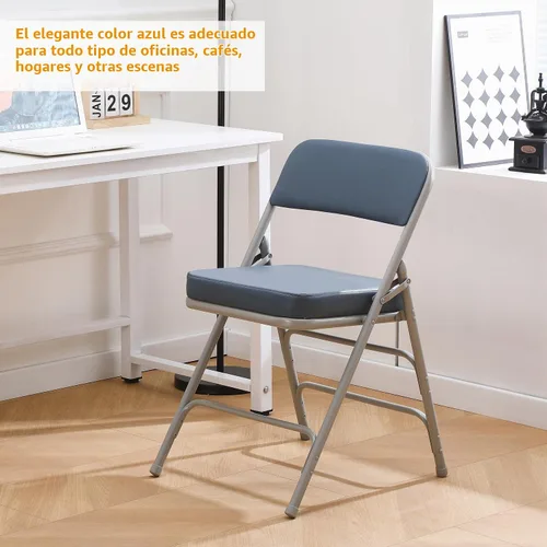 Vista 7 de BOOSDEN Sillas plegables acolchadas azules, silla plegable con cojín grueso