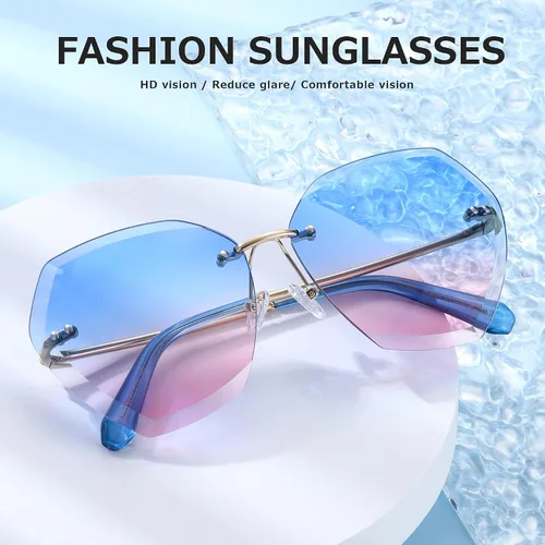 Vista 2 de AEVOGUE - Los lentes de sol para mujer, sin bordes, lentes de corte de diamante, de tamaño grande (AE0534)