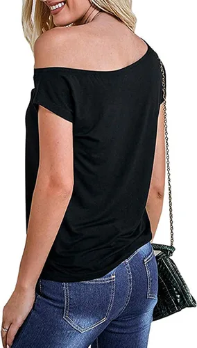 Vista 2 de Remidoo Blusa casual de manga corta con hombros descubiertos para mujer