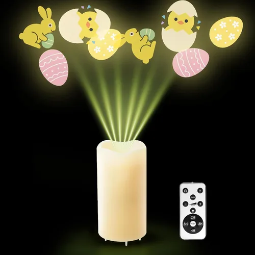 Vista 6 de XingsLight Velas sin llama para decoración del día de San Valentín con románticas luces de proyector de corazón rosa, funciona con pilas, vela LED