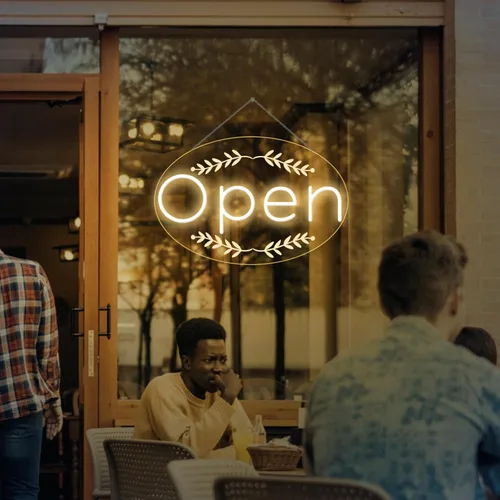 Vista 7 de Letrero LED abierto para negocios – Luz de neón LED con kit colgante y enchufe para tienda, ventana o uso comercial de 16.5 x 10.5 pulgadas