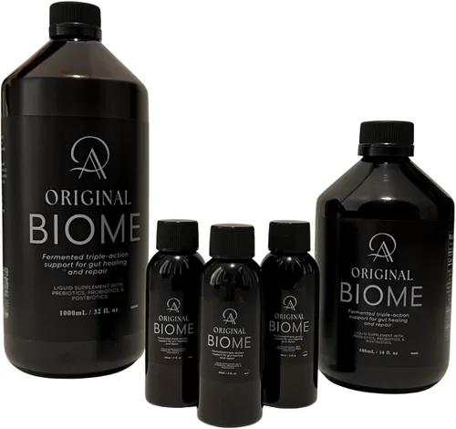 Vista 6 de Original Biome, mezcla líquida 3 en 1 de probióticos, prebióticos y postbióticos, bioma vivo fermentado con hierbas curativas para apoyo intestinal