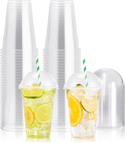 Vista 8 de Paquete de 100 vasos de plástico transparente de 12 onzas con tapas de cúpula, tazas desechables de parfait de postre para helado, bebidas de café