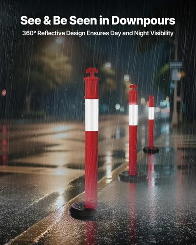 Vista 2 de VEVOR Paquete de 2 postes delineadores de tráfico, conos de seguridad de tráfico de 48 pulgadas con base rellenable y tiras reflectantes, postes