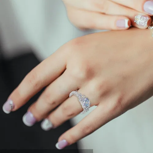 Vista 6 de Anillo de plata de diamante de lujo, anillo de compromiso, anillo de boda, anillo de circonita, joyería para tu princesa, Metal, Sin piedras
