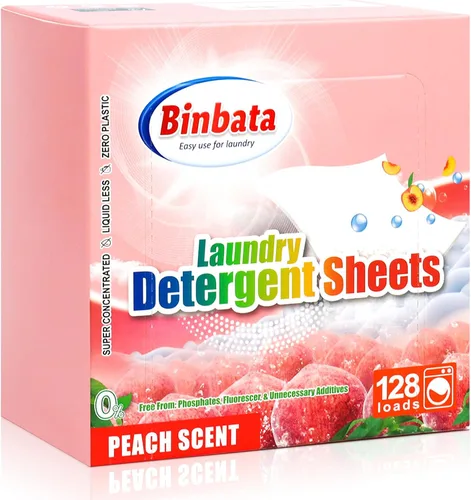 Vista 9 de Hojas de detergente para ropa Binbata, hasta 128 cargas con aroma a bayas, hipoalergénicas, ecológicas, biodegradables, sin plástico, sin líquido