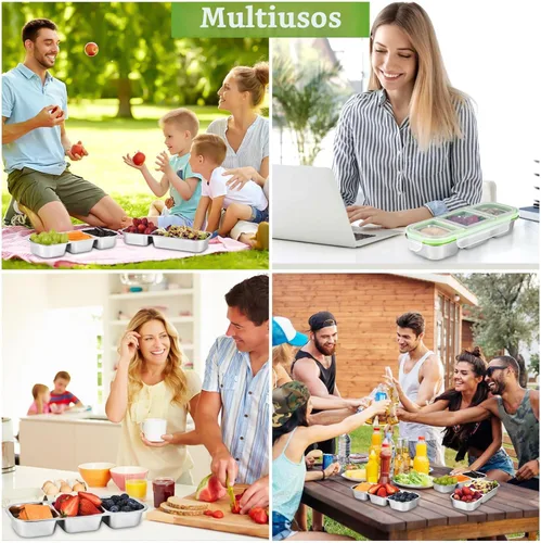 Vista 6 de UPTRUST Recipientes reutilizables de acero inoxidable con tapas, 2 compartimentos y 3 compartimentos a prueba de fugas para condimentos para llevar