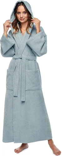Vista 17 de Arus Bata de baño clásica con capucha para mujer, bata de algodón turco con opciones de longitud completa Negro