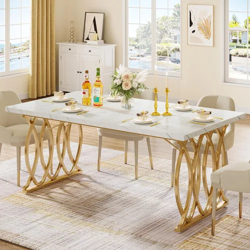 Vista 10 de Tribesigns Mesa de comedor moderna, mesa de cocina grande de 63 pulgadas para 4-6 personas, mesa rectangular única de cocina y comedor con mesa