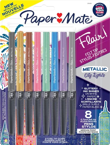 Vista 12 de Paper Mate Flair - Bolígrafos metálicos de punta de fieltro, colección City Lights, colores surtidos brillantes, tinta premium, 8