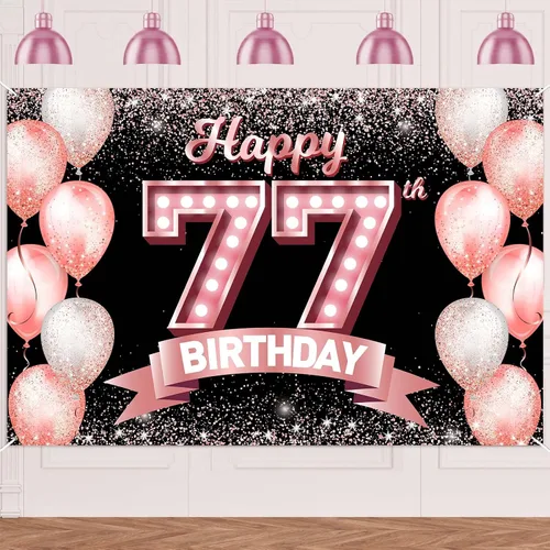 Vista 289 de Cartel de feliz cumpleaños décimo oro rosa, telón de fondo, saludos a 10 años, globos de confeti, decoración temática para niñas de 10 años