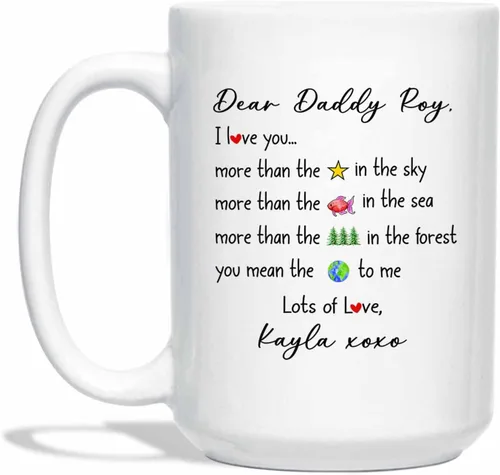 Vista 9 de Marco de fotos personalizado para niños, taza de café de regalo para papá y papá, taza de café blanca con texto en inglés "Dad We Love You", taza