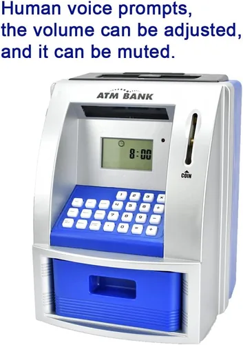 Vista 4 de Toy Talking ATM Bank - Caja de ahorros para niños, funciona como un depósito real, retiro, tarjeta de débito, objetivo de ahorro, temporizador y Azul