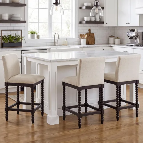 Vista 10 de DUHOME Taburete de mostrador de husillo con asiento acolchado de resorte, taburetes de bar de madera de granja de 26 pulgadas de altura de Negro/Azul
