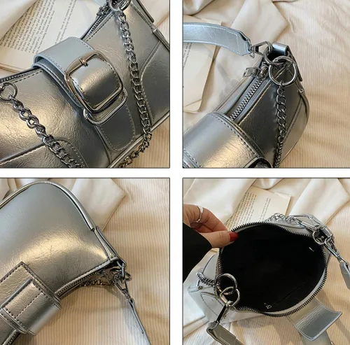Vista 6 de Bolso Hobo de mezclilla para mujer, bolsos cruzados de lona Y2K, bolso pequeño de mano de mano, bolso de mano para axila de noche, bolso con asa