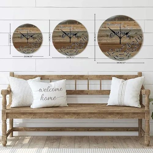 Vista 8 de Reloj de pared de madera de 12 pulgadas con texto en inglés "Who Cares You're on Camping Silent Silent Silent Quiet Wall Clock Retro Old Fashioned